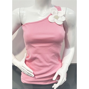Koszulka prążkowane na ramiączka z perelkami kwiatkem