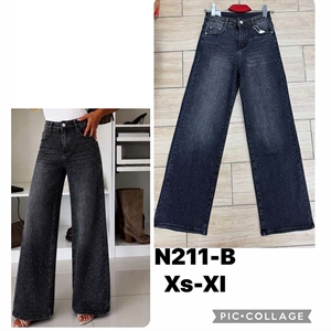 Jeansy szerokie nogawki z cekinami  XS-XL