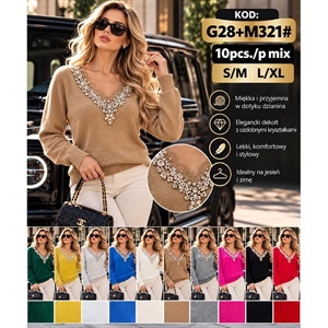 Sweter damski z dekoltem w serek  S/M-L/XL