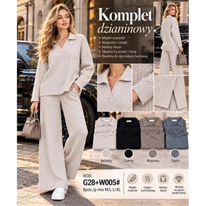 Komplet sweterkowy damski z dekoltem w serek  M/L-L/XL