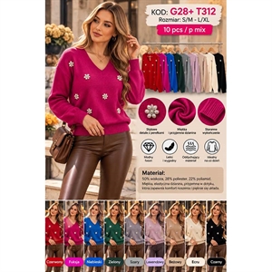 Sweter damski z dekoltem w serek  S/M-L/XL