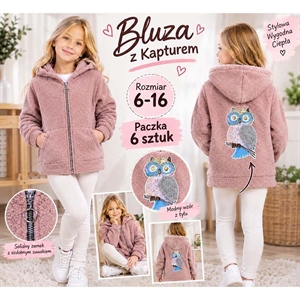 Bluza dziewczęca rozpinana na zamek z kapturem  6-16 lat