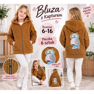 Bluza dziewczęca rozpinana na zamek z kapturem  6-16 lat
