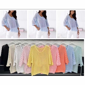 Ażurowy sweter damski z dekoltem w serek