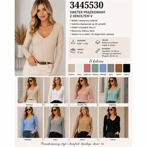 Sweter prążkowany z dekoltem V  S/M-L/XL