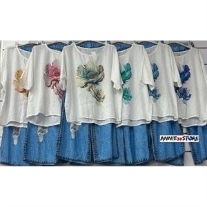 Komplet Bluzka + Spodnie szerokie nogawki produkt Włoski