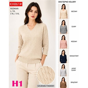 Sweter damski z dekoltem w serek  L/XL-2XL/3XL