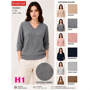 Sweter damski z dekoltem w serek  L/XL-2XL/3XL