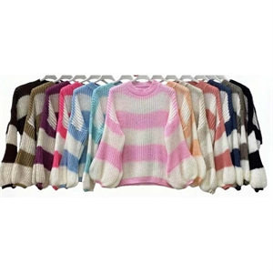 Sweter damski okrągły w paski