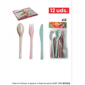 Zestaw 4 noży, 4 łyżek i 4 widelców na piknik