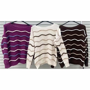 Sweter damski okrągły w paski