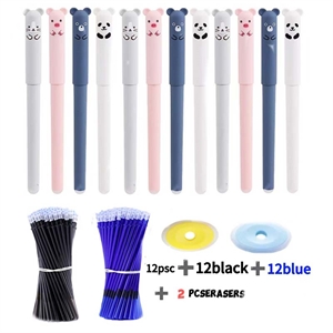 Zestaw Długopis wymazywalne 12szt+ Wkłady 24szt + Gumki 2szt