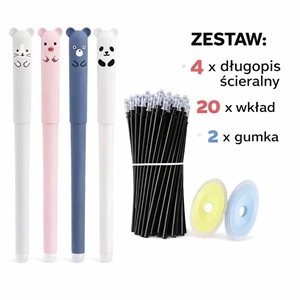 Zestaw Długopis wymazywalne 4szt+ Wkładów 20szt + Gumki 2szt