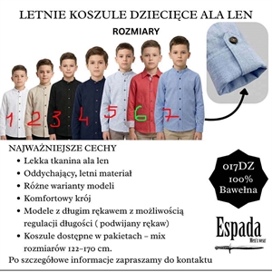 Letnia koszula dziecięca ala len produkt Turecki  122-170cm