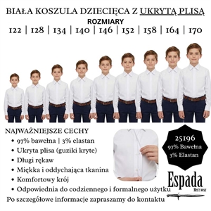 Koszula dziecięca z ukrytą plisą produkt Turecki  122-170cm
