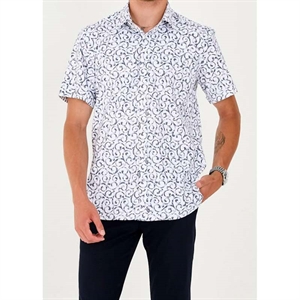 Koszula męska we wzór krótki rękaw krój slim fit produkt Turecki  M-2XL