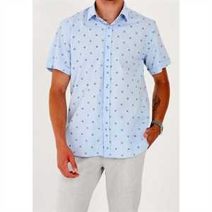 Koszula męska we wzór krótki rękaw krój slim fit produkt Turecki  M-2XL