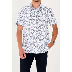 Koszula męska we wzór na krótki rękaw krój slim fit produkt Turecki  M-2XL