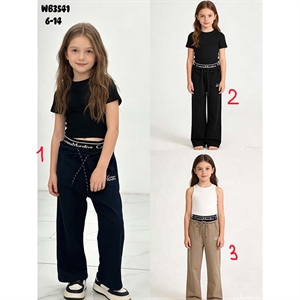 Spodnie dziewczęce z szerokimi nogawkami (6-14)