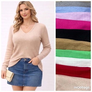 Sweter damski z dekoltem w serek  M/L-XL/2XL