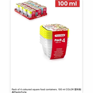 Opakowanie 4 kolorowych kwadratowych pojemników na żywność 100 ml