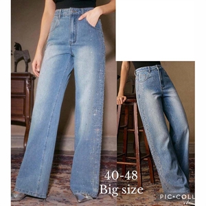 Jeansy szerokie nogawki z cekinami Big Size  40-48