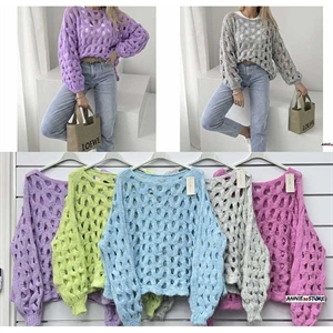 Ażurowy sweter damski okrągły