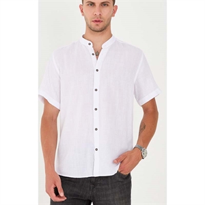 Koszula męska ala len na stójce krótki rękaw krój slim fit produkt Turecki  M-2XL
