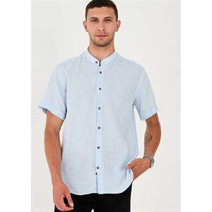 Koszula męska ala len na stójce krótki rękaw krój slim fit produkt Turecki  M-2XL
