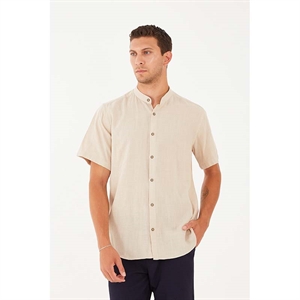 Koszula męska ala len na stójce krótki rękaw krój slim fit produkt Turecki  M-2XL