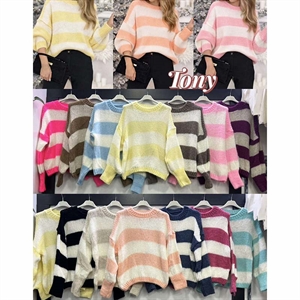 Sweter damski okrągły w paski