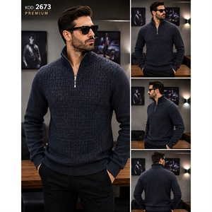 Sweter męski na pół suwak  M-2XL