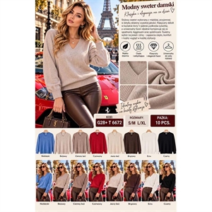 Sweter damski z dekoltem w serek  S/M-L/XL
