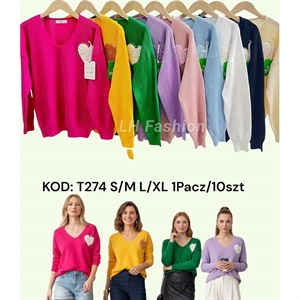Sweter damski z dekoltem w serek S/M L/XL