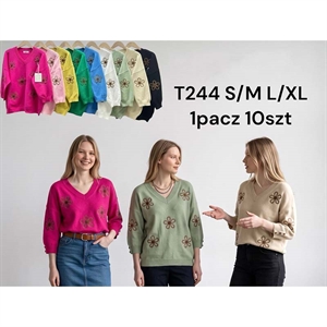 Sweter damski z dekoltem w serek S/M L/XL