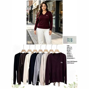 Sweter damski z dekoltem w serek