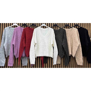 Sweter damski z dekoltem w serek