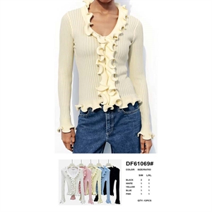 Cienki damski sweter z dekoltem w serek (S/M-L/XL)