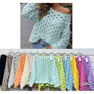 Ażurowy sweter damski okrągły