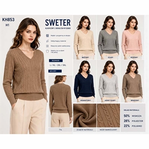 Prążkowany sweter damski z dekoltem w serek  L/XL-2XL/3XL