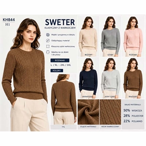 Prążkowany sweter damski okrągły  L/XL-2XL/3XL