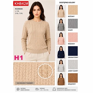 Prążkowany sweter damski okrągły  L/XL-2XL/3XL