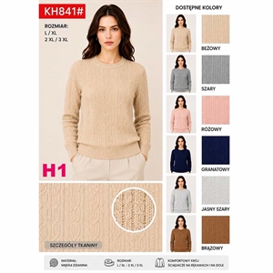 Prążkowany sweter damski okrągły  L/XL-2XL/3XL