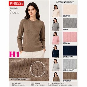 Prążkowany sweter damski okrągły  L/XL-2XL/3XL