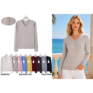 Sweter damski z dekoltem w serek  S/M-L/XL