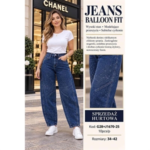 Jeansy balloon fit z cekinami  34-42