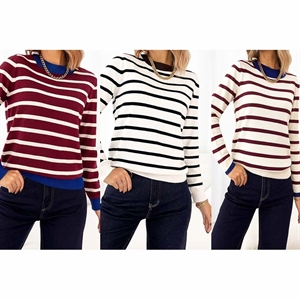 Sweter damski okrągły w paski