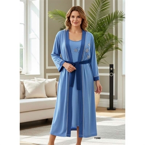 Komplet damski szlafrok z koszula bawełna  (M-3XL)