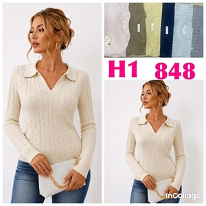 Sweter damski z dekoltem w serek  L/XL-2XL/3XL