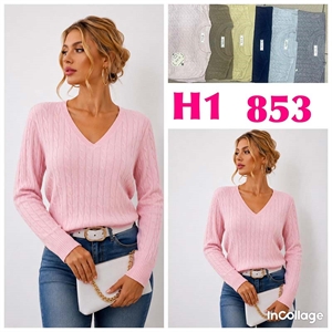 Sweter damski z dekoltem w serek  L/XL-2XL/3XL